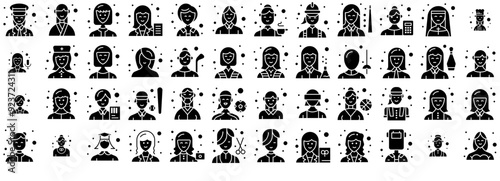 Set Of Female Avatar Solid Glyph Icons Collection Isolated Silhouette Solid Icons Including Female,Woman,Employee,Avatar,Worker Vector Icons Illustration Collection