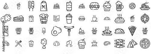 Mega Set Of Vector Fastfood Icons Silhouette Vector Logo Design Containing Burger,Food,Fast,Snack,Fastfood Vector Icon Set Linear Pictogram Pack