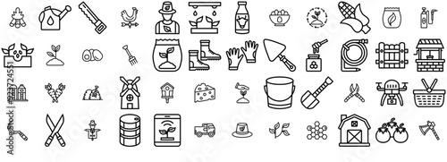 A Collection Of Farming Icons Collection Isolated Silhouette Solid Icons Including Agriculture,Farm-Produce,Gardening,Farming,Harvest Vector Icon Set Linear Pictogram Pack