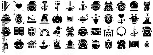 Set Of Fairytale Fill Icons Collection Isolated Silhouette Solid Icons Including Fantasy,Avatar,Fairy-Tale,Medieval,Legend Pictograms And Infographics Design Elements Vector Illustration