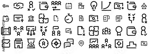 Set Of Linear Eon Business And Finance Vector Symbols Apps, Websites Ui Designs Suitable For Success,Employee,Wallet,Goal,Decision Set Vector Flat Line Icons