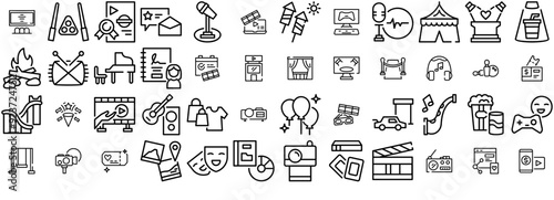 A Collection Of Entertainment Icons Web Header Banner Design Containing Performance,Cinema,Media,Show,Entertainment Set Vector Flat Line Icons