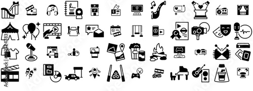 Set Of Entertainment Gylph Vector Symbols Apps, Websites Ui Designs Suitable For Performance,Media,Show,Cinema,Entertainment Solid Icon Collection. Vector Illustration