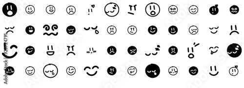 Mega Set Of Vector Emojis Icons Silhouette Vector Logo Design Containing Happy,Mad,Face,Hand-Draw,Emoji Pictograms And Infographics Design Elements Vector Illustration