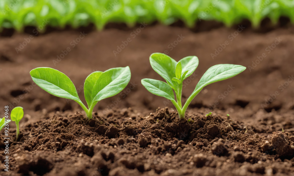 Young Seedlings Emerging From Rich, Dark Soil in a Lively Garden During Early Spring Young Seedlings Emerging From Rich, Dark Soil in a Lively Garden During Early Spring