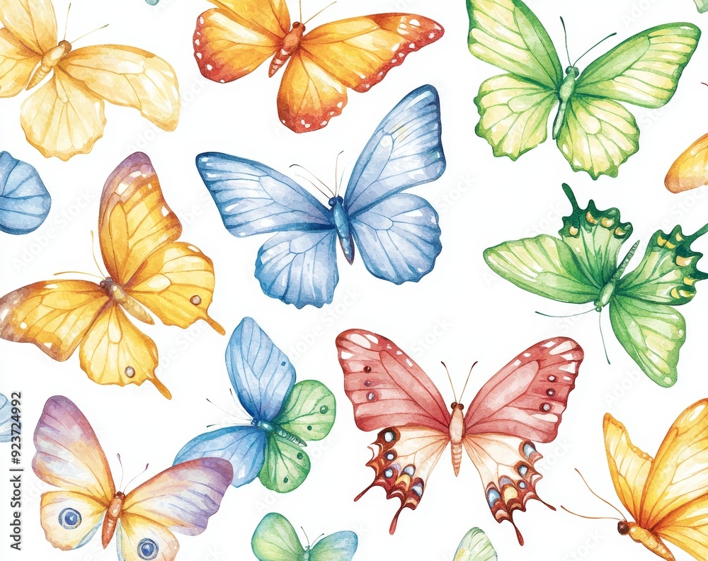Isolated watercolor illustrations of bright butterflies on a white background Isolated watercolor illustrations of bright butterflies on a white background