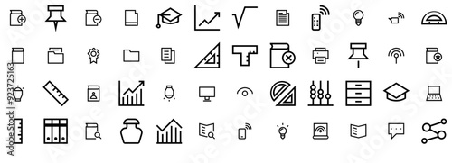 Set Of Education Bl Icons Collection Isolated Silhouette Solid Icons Including File,Education,Doc,Book,Library Stroke Icon Collection. Vector Illustration