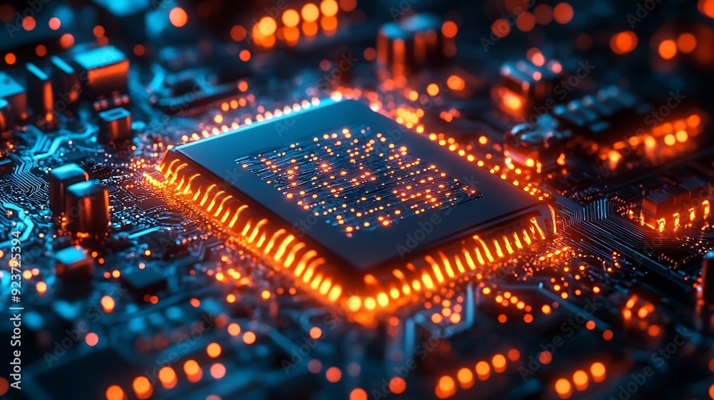 Obraz premium Abstract electronic circuit, tech digital background, computing system connectivity design 