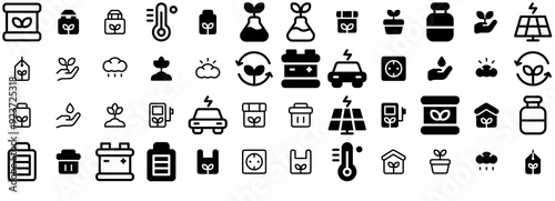 Set Of Ecology Icons Silhouette Vector Logo Design Containing Nature,Ecology,Power,Plant,Energy Solid Icon Collection. Vector Illustration