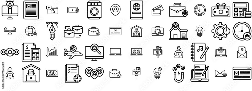 Set Of Linear Digital Nomad Icons Silhouette Vector Logo Design Containing Briefcase,Document,Home,Laptop,Work Vector Illustration Linear Pictogram Pack Set Of Linear Digital Nomad Icons Silhouette Vector Logo Design Containing Briefcase,Document,Home,Laptop,Work Vector Illustration Linear Pictogram Pack