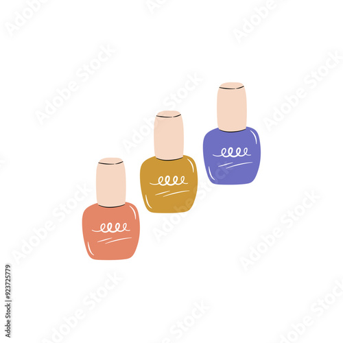 Vector illustration of nail polish bottles. Cosmetics for manicure.