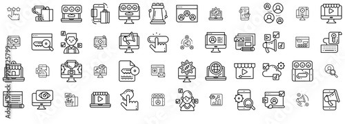 Set Of Linear Digital Marketing Isolated Silhouette Solid Icons With Rating,Engine,Analytics,Review,Satisfied Pictograms And Infographics Design Elements Vector Illustration
