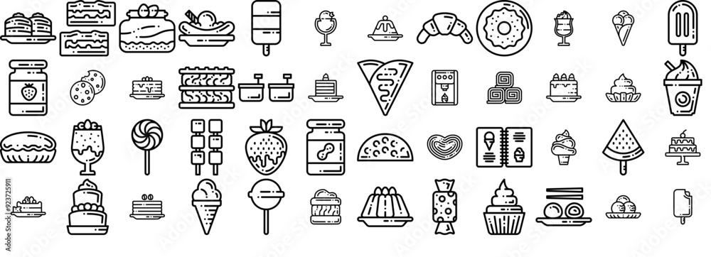 Mega Set Of Vector Desert And Ice Cream Isolated Silhouette Solid Icons With Dessert,Ice-Cream,Food,Cake,Sweet Outline Icons Collection. Simple Vector Illustration