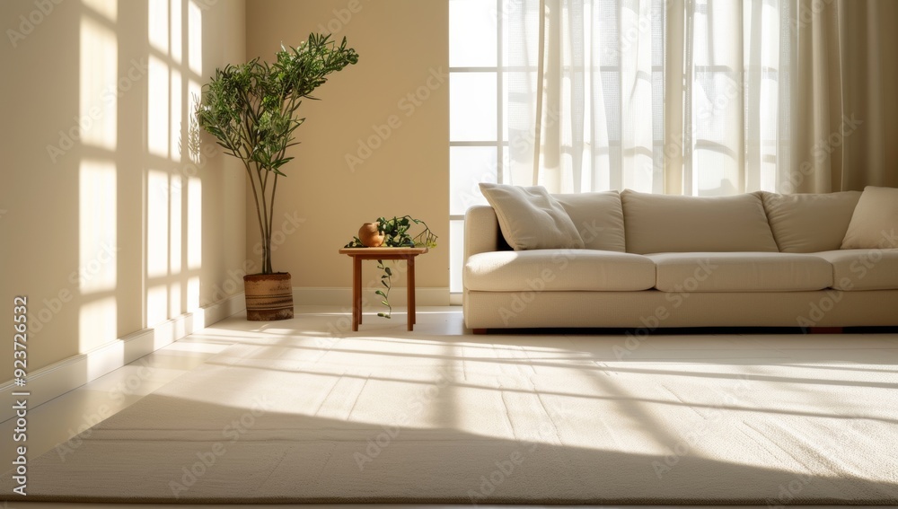 Fototapeta premium spacious bedroom with an open layout, featuring minimalist furniture and glass walls.