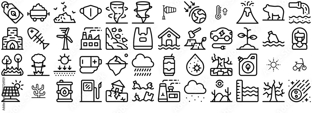 Set Of Climate Change Icons Web Header Banner Design Containing Pollution,Contamination,Climate-Change,Ecology,Nature Vector Icons Illustration Collection