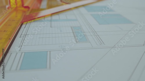 Wallpaper Mural Architectural Blueprints - architectural plan of a modern house. Macro shot Torontodigital.ca