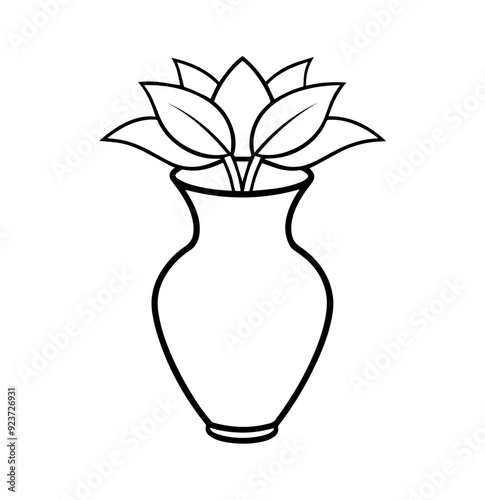 vase with flowers line art, outline, silhouette, black silhouette on white Background