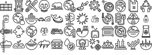 Mega Set Of Vector Climate Change Icons Collection Isolated Silhouette Solid Icons Including Water,Trash,Earth,Climate-Change,Global-Warming Vector Icon Set Linear Pictogram Pack