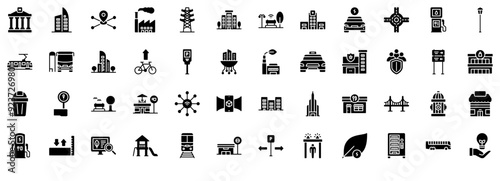 Set Of City Life Solid Icons Web Header Banner Design Containing Architecture,Building,City-Life,Construction,Technology Vector Icons Illustration Collection