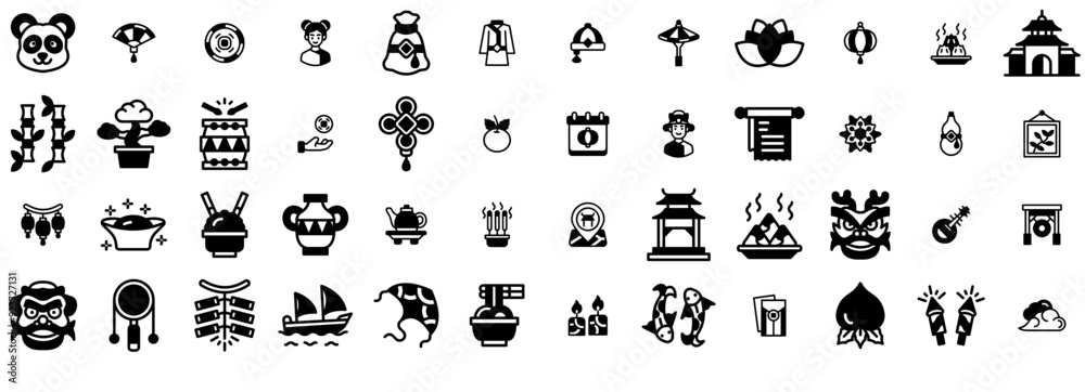 Set Of Linear Chinese Solid Icons Web Header Banner Design Containing Festival,Chinese,Event,Happy,Food Outline Icons Collection. Simple Vector Illustration Set Of Linear Chinese Solid Icons Web Header Banner Design Containing Festival,Chinese,Event,Happy,Food Outline Icons Collection. Simple Vector Illustration