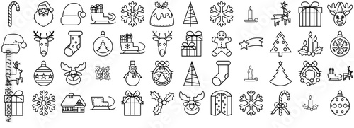 Set Of Linear Christmas Line Icon Icons Collection Isolated Silhouette Solid Icons Including Christmas,Christmas-Tree,December,Snow,Xmas Business Infographic Elements Logo Vector Illustration