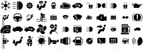 A Collection Of Car Indicator Solid Icons Silhouette Vector Logo Design Containing Ac,Car-Indicator,Indicator,Car,Dashboard Stroke Icon Collection. Vector Illustration