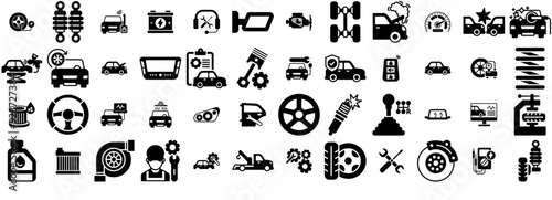 Mega Set Of Vector Car Service Glyph Icons Web Header Banner Design Containing Maintenance,Car-Parts,Car,Repair,Automobile Infographic Simple Vector Illustration Logo