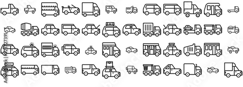 A Collection Of Car Outline Icons Silhouette Vector Logo Design Containing Delivery,Journey,Car,Vehicle,Transport Pictograms And Infographics Design Elements Vector Illustration