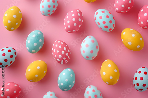 Colorful Easter Eggs on Pink Background