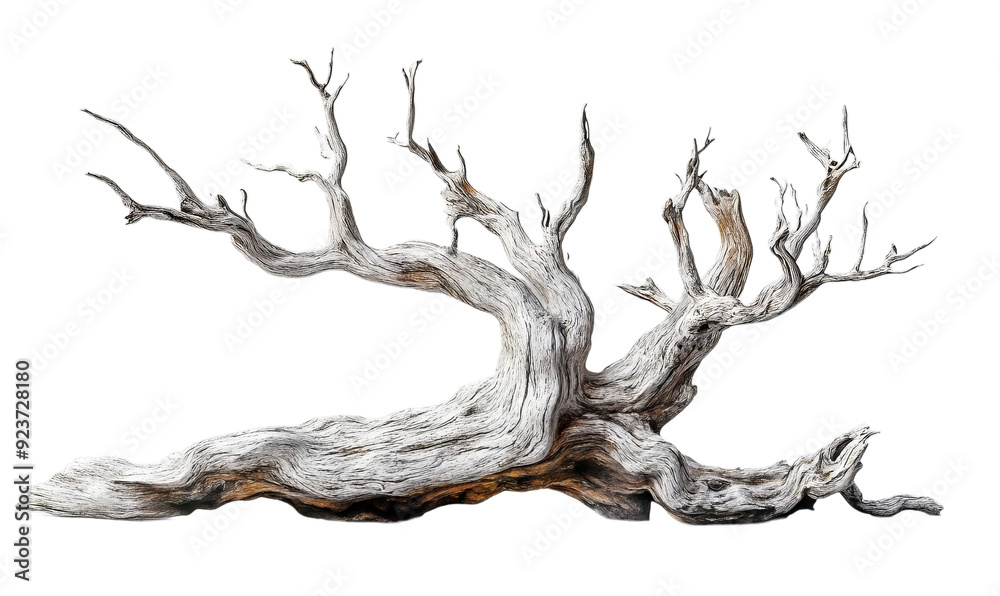 Old white dead tree branch isolated on transparent