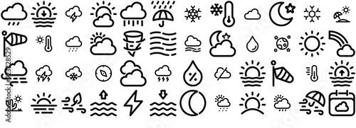 A Collection Of Basic Weather Vector Symbols Apps, Websites Ui Designs Suitable For Winter,Forecast,Cloud,Weather,Sun Vector Illustration Linear Pictogram Pack