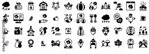 Set Of Linear Autumn Solid Isolated Silhouette Solid Icons With Autumn,Season,Maple,Farm,Nature Pictograms And Infographics Design Elements Vector Illustration
