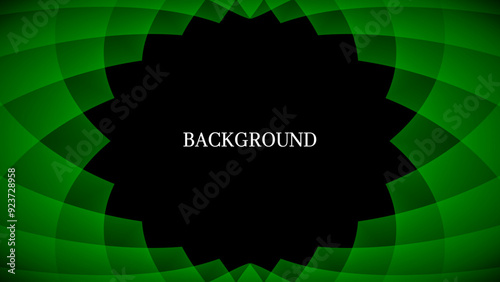 Black abstract background with green round frame, rhombic pattern, stone cut shape, modern geometric banner	
