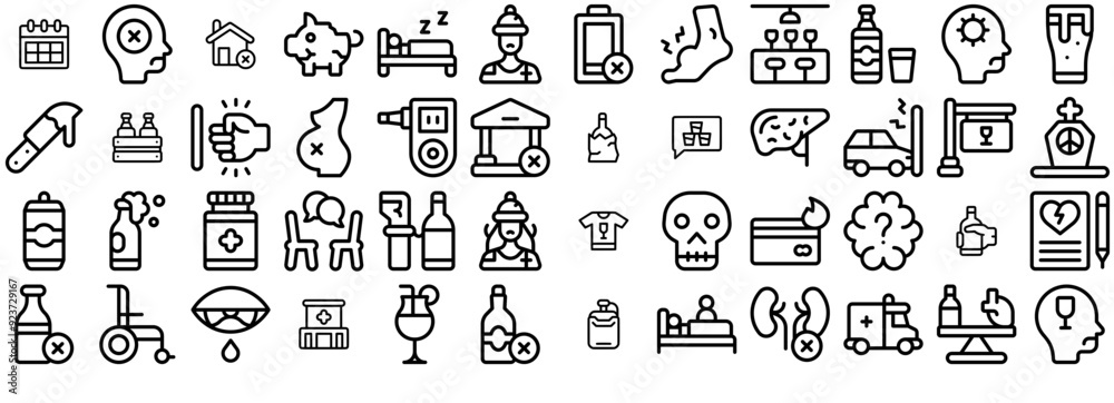 Mega Set Of Vector Alcoholism Isolated Silhouette Solid Icons With Alcohol,Alcoholism,Drunk,Beverage,Drink Set Vector Flat Line Icons