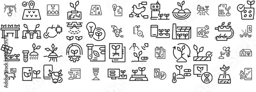 A Collection Of Agriculture Technology Icons Web Header Banner Design Containing Agriculture,Plant,Farm,Technology,Modern Stroke Icon Collection. Vector Illustration