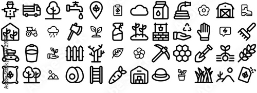 Set Of Linear Agriculture Icons Silhouette Vector Logo Design Containing Leaf,Gardening,Nature,Garden,Plant Infographic Simple Vector Illustration Logo