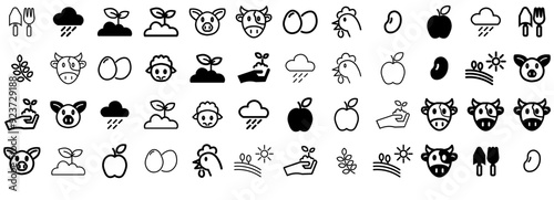 A Collection Of Agriculturefarming And Gardening Vol Isolated Silhouette Solid Icons With Animal,Plant,Food,Nature,Meat Solid Icon Collection. Vector Illustration