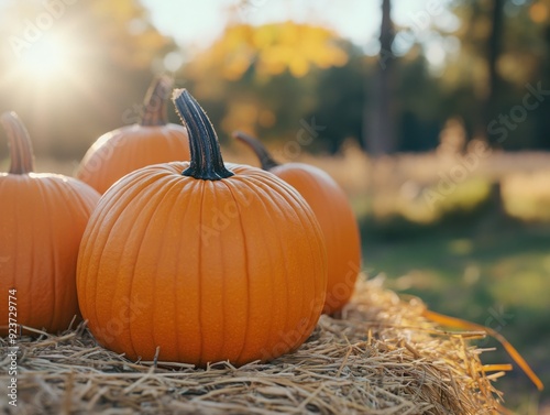 Autumnal Harvest: Festive Pumpkins and Bale
