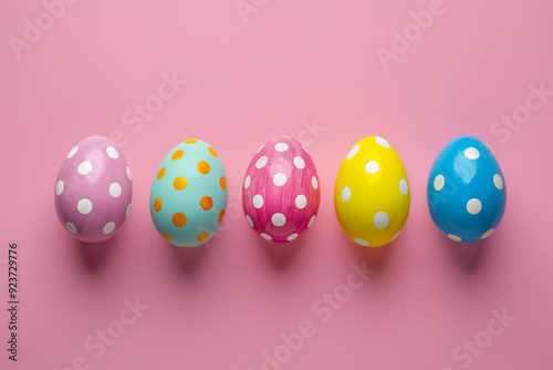 Colorful Easter Eggs on Pink Background