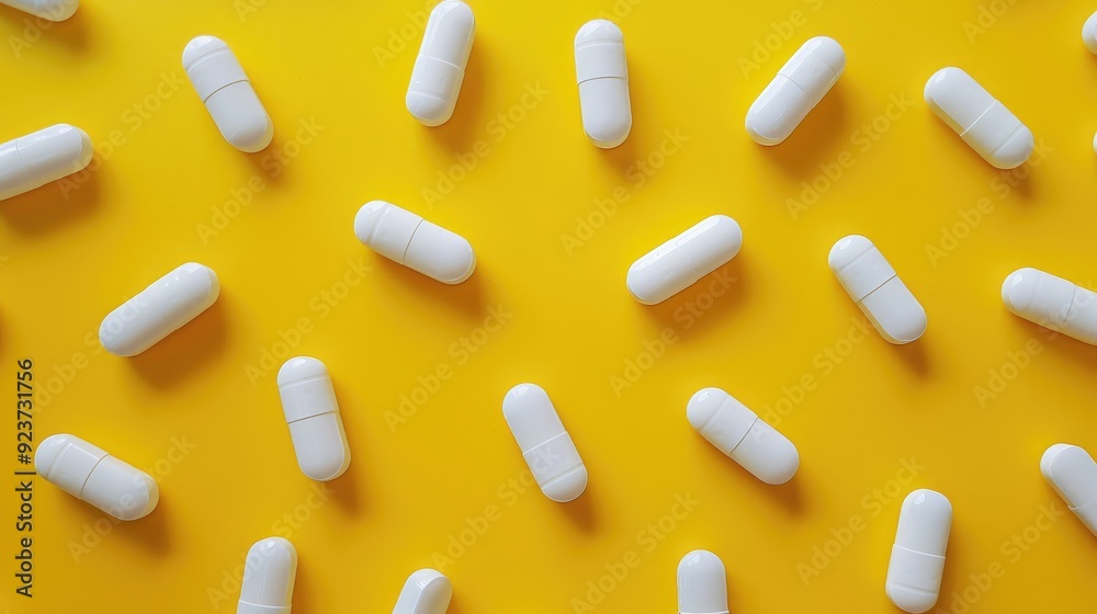 Yellow background with white capsules for medical text Yellow background with white capsules for medical text