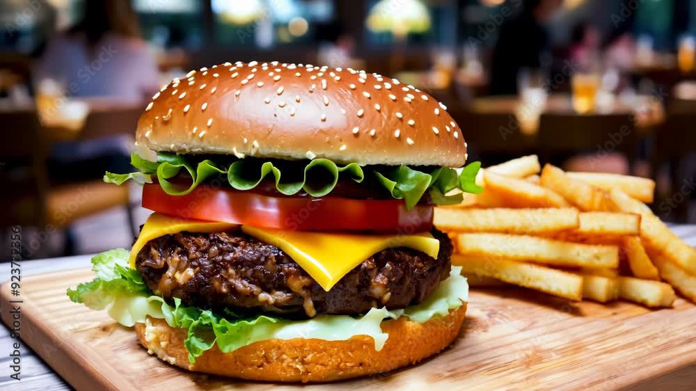 Artisan Burger with Fresh Toppings and Fries