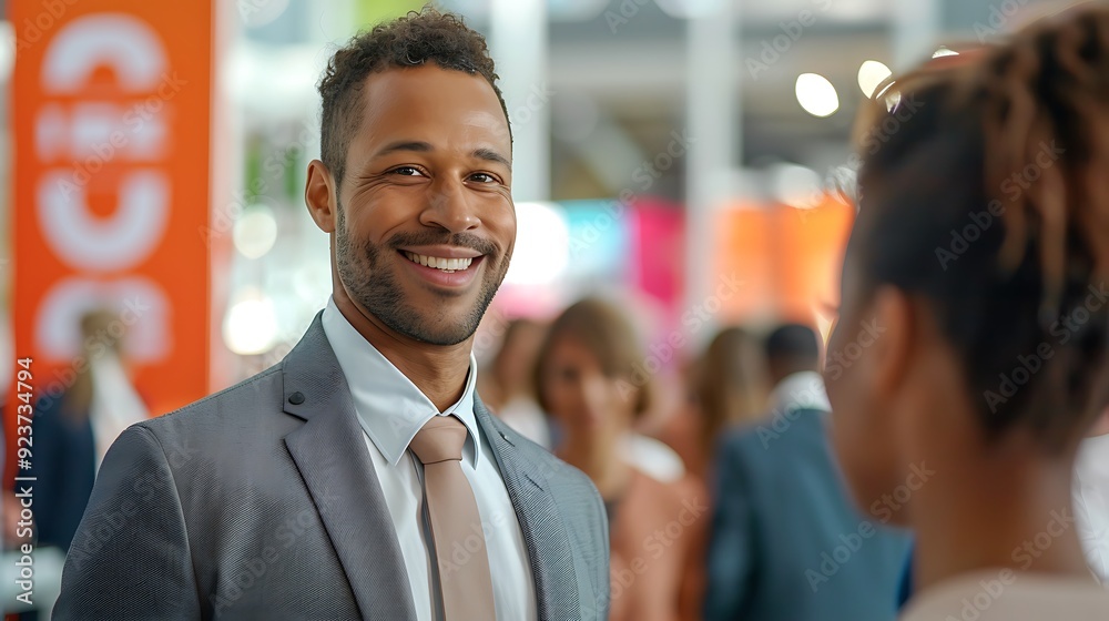 A vibrant scene of a career fair interview, featuring multiple booths with candidates interacting with recruiters, diverse participants in business attire, banners and company logos in the background, A vibrant scene of a career fair interview, featuring multiple booths with candidates interacting with recruiters, diverse participants in business attire, banners and company logos in the background,