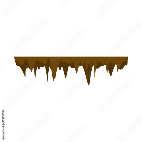 Stalactite stalagmite. Icicle shaped hanging and upward growing mineral formations in cave. Nature brown limestones, material stone icon. Natural growth geology formations