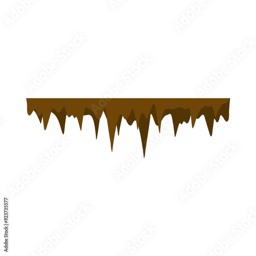 Stalactite stalagmite. Icicle shaped hanging and upward growing mineral formations in cave. Nature brown limestones, material stone icon. Natural growth geology formations