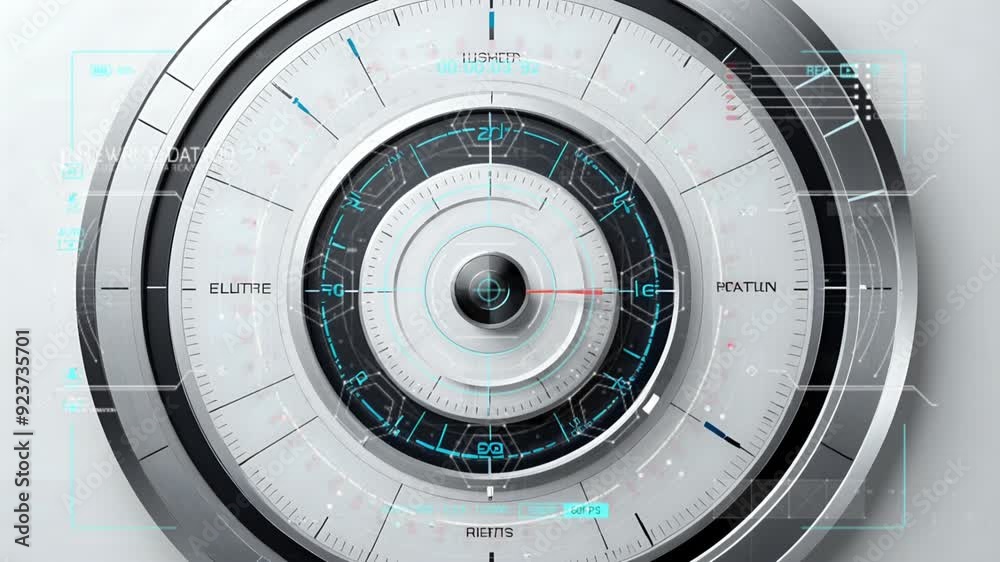 Futuristic circular control interface with sleek white and blue design featuring digital elements and precision indicators. Cutting-edge technology concept Futuristic circular control interface with sleek white and blue design featuring digital elements and precision indicators. Cutting-edge technology concept