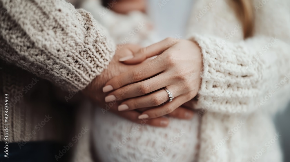 A touching image of a couple holding hands, emphasizing their connection and intimacy, both wearing knitted sweaters, symbolic of care and warmth for a relationship. A touching image of a couple holding hands, emphasizing their connection and intimacy, both wearing knitted sweaters, symbolic of care and warmth for a relationship.
