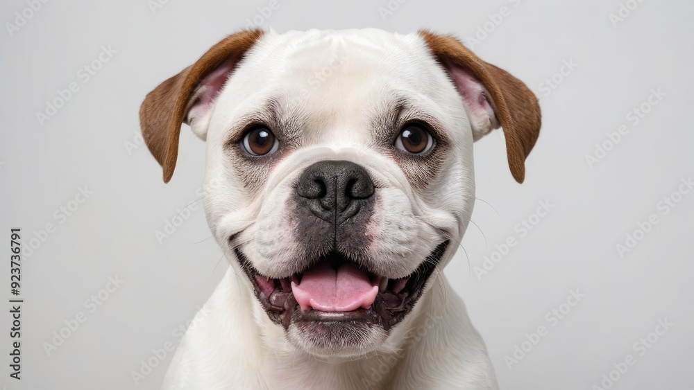 Portrait of White boxer dog on grey background Portrait of White boxer dog on grey background