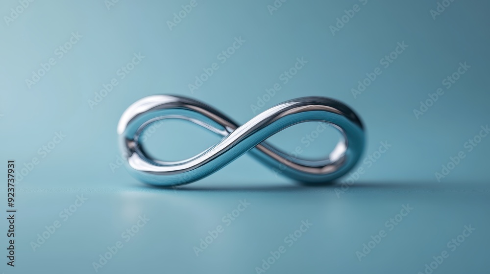 A silver metal object in the shape of an infinity symbol placed against a cool blue background, symbolizing timelessness, continuity, and the elegance of simple design. A silver metal object in the shape of an infinity symbol placed against a cool blue background, symbolizing timelessness, continuity, and the elegance of simple design.