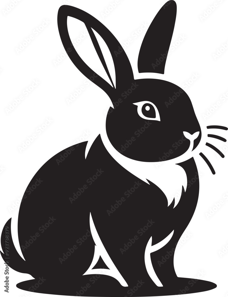 Obraz premium A bunny silhouette highlights its soft, rounded body, tall ears, and playful, hopping posture.