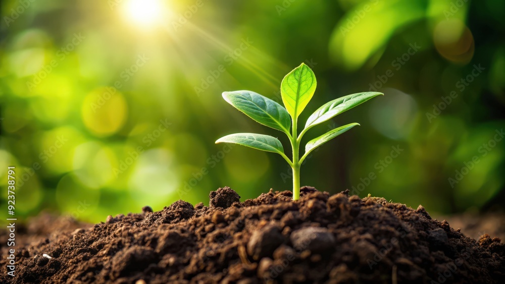 Plant with lush green leaves growing in rich soil , growth, nature, gardening, flora, botany, agriculture, organic Plant with lush green leaves growing in rich soil , growth, nature, gardening, flora, botany, agriculture, organic